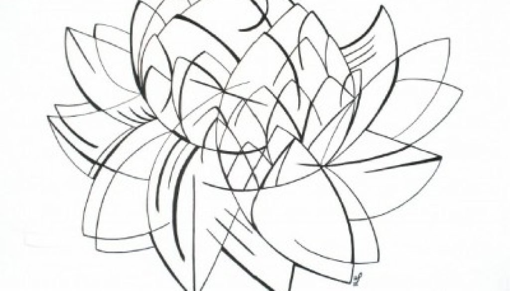 Black and white crisp line drawing in charcoal of a flower.