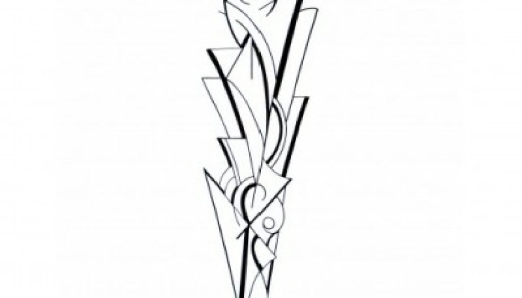 Black and white abstract line drawing in charcoal of a Heliconia flower.