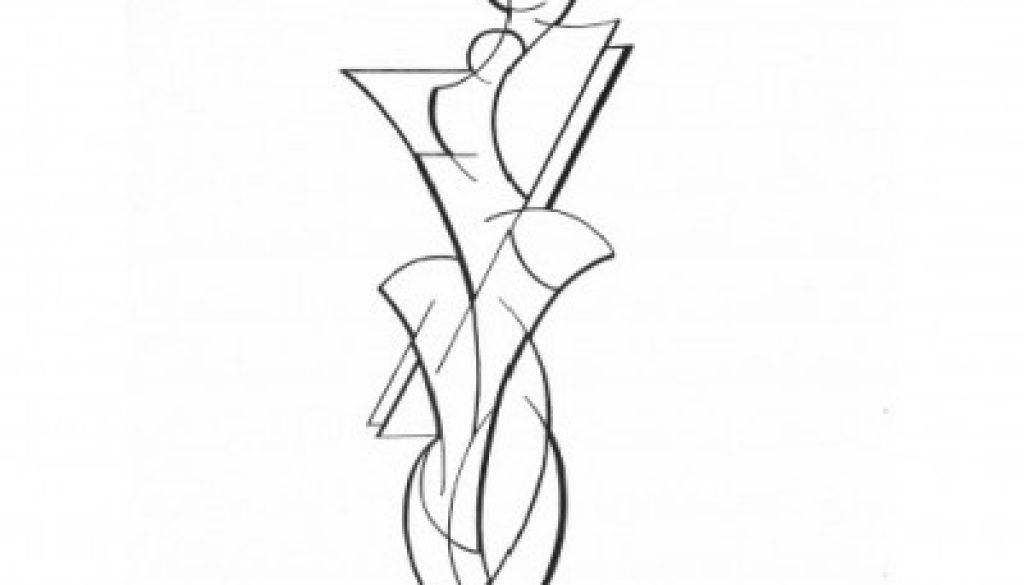 Black and white line drawing in charcoal of a female artists.