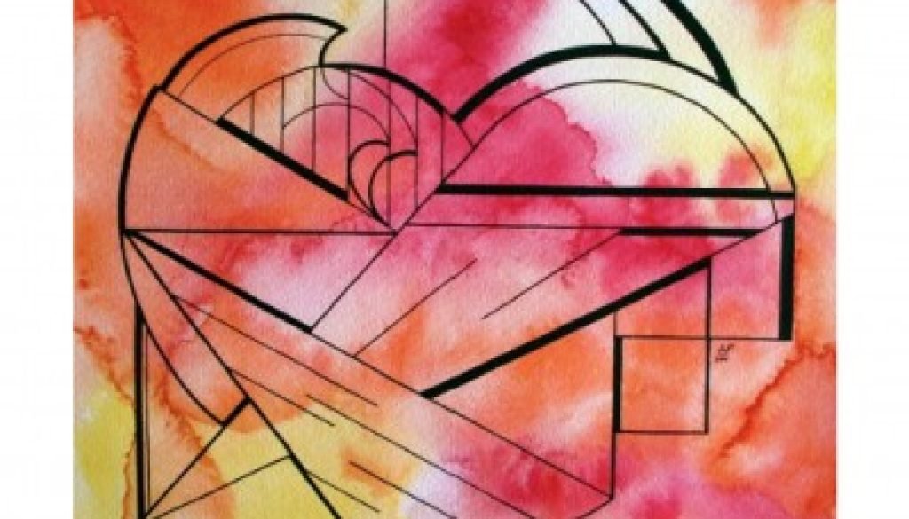 Contemporary watercolor and ink line drawing and painting of the Haleiwa Rainbow Bridge.