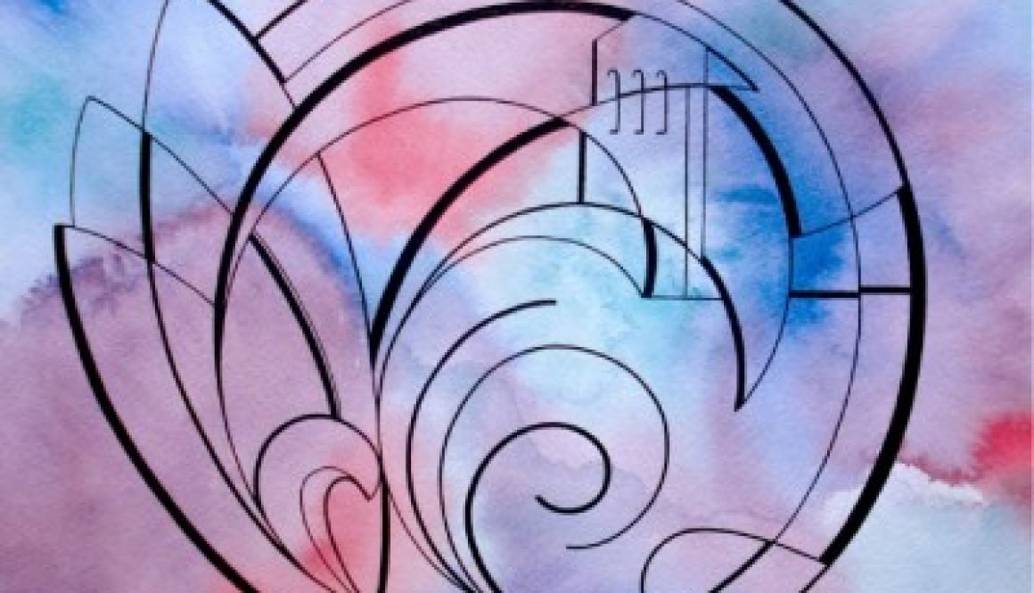 Watercolor and Ink abstract drawing of the big waves in Waimea Bay.